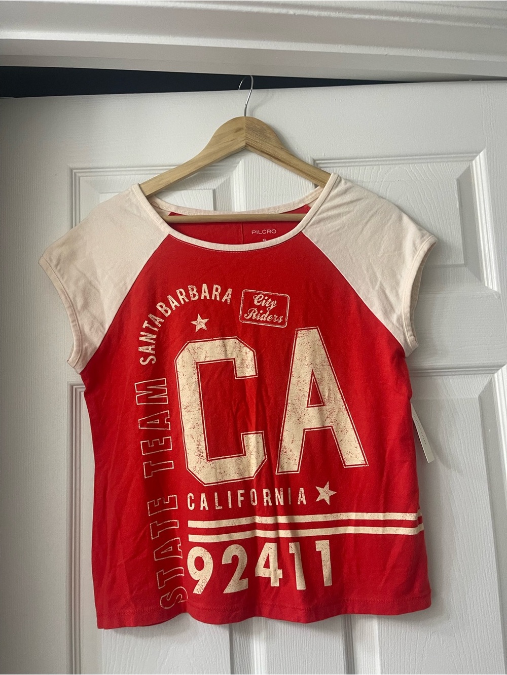 Pilcro Red and Cream California Graphic Muscle Tee